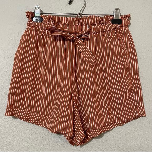 Billabong Orange & White Striped Paperbag Waist Shorts Womens S Beachy Tie Waist - Picture 1 of 8